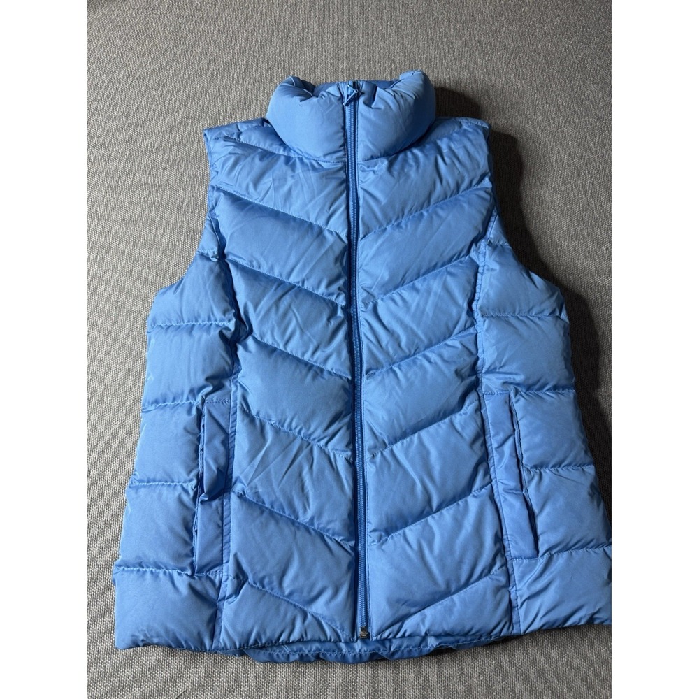Lands' End Women's XS/P 2-4 Bright Blue Down Puff Vest Quilted Full Zip Chevron